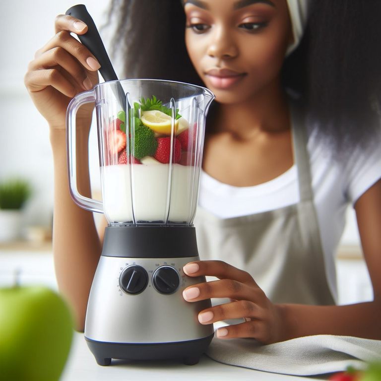 Young lady preparing a smoothie in a juicer blender- buy it online in Somalia with iBuySom
