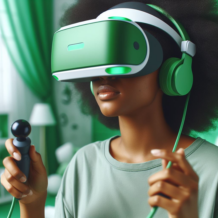 A Somali woman gaming with a VR accessory and headset. 