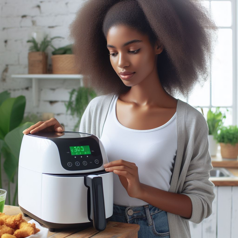 Woman using an Air fryer electronic kitchen appliance- Category image for iBuySom online store Air Fryer collection