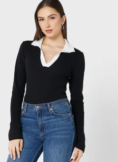 Contrast Trim Sweater With Collar