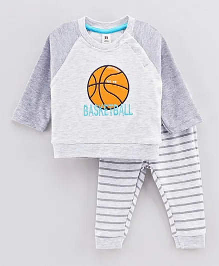 ToffyHouse Full Sleeves Tee & Pant Basket Ball Patch – Grey