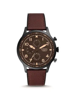 Men's Retro Leather Strap Chronograph Wrist Watch FS5833 - 44 mm - Brown
