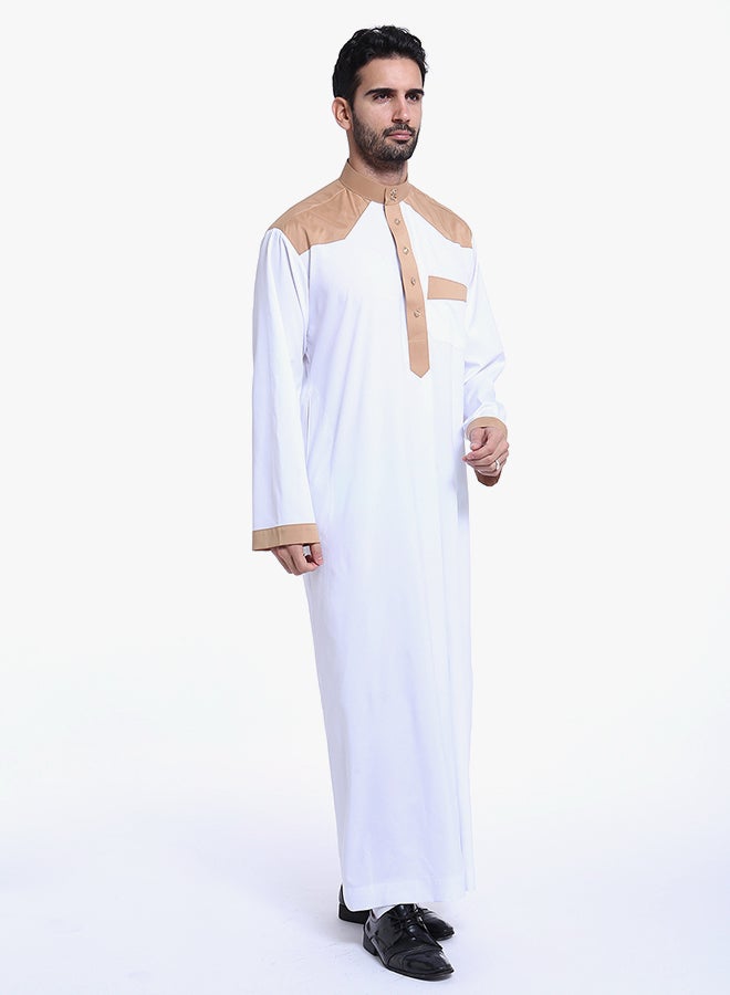 Long Sleeves Arabi Kandora White/Brown