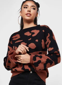 Animal Colorblock Intarsia Sweater