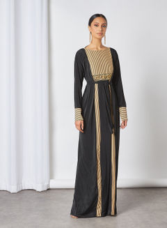 Contrasting And Embroidery Abaya Black