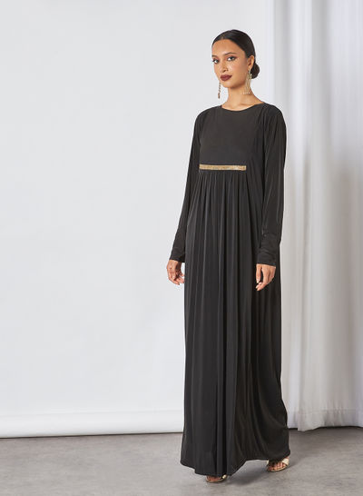 Sequins Belted Abaya Black