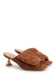 Women's Leather Kitten Slide Clogs Natural Suede Brown