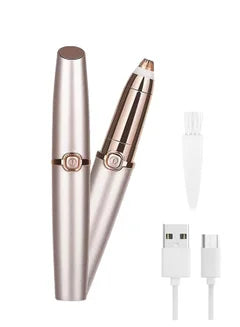 Electric Eyebrow Trimmer, USB Rechargeable Electric Eyebrow Hair Remover, Painless Eyebrow Razor Tool with LED Light for Women Face Lips Nose Facial Hair Removal (Gold)