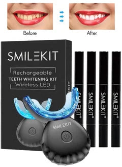 Home Wireless Teeth Whitening Kit Teeth Whitening Gel with 16 Points LED Accelerator Light and Tray Teeth Whitener Helps to Remove Stains Rechargeable Teeth Whitening Kit Black