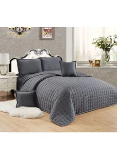 6-Piece Quilted Compressed Comforter Set For All Season Microfiber Grey King 1 x Comforter 220x240cm 1 x Fitted Sheet 200x200+40cm 2 x Pillow Case 45x75cm 2 x Cushion Cover 45x45cm