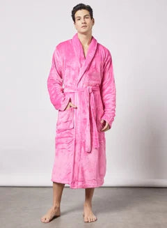 Bathrobe - 255 GSM Microplush Fleece Quick Dry - Super Absorbent - Shawl Collar & Pocket - Rose Color - 1 Piece