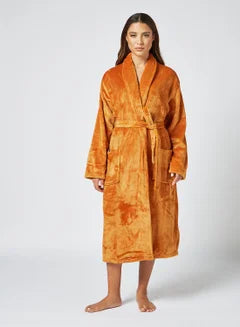 Bathrobe - 255 GSM Microplush Fleece Quick Dry - Super Absorbent - Shawl Collar & Pocket - Light Brown Color - 1 Piece Light Brown L/XL