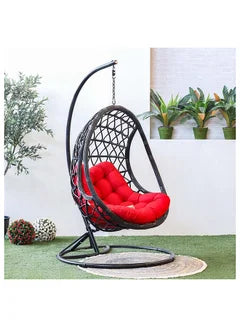 Julia Egg Swing Chair 1 Seater Hanging Hammock Chair For Indoor Outdoor Garden Brown/Red 76x100x129 cm