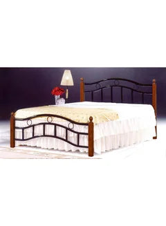 Wooden Steel Double Bed Brown 190x20x120centimeter