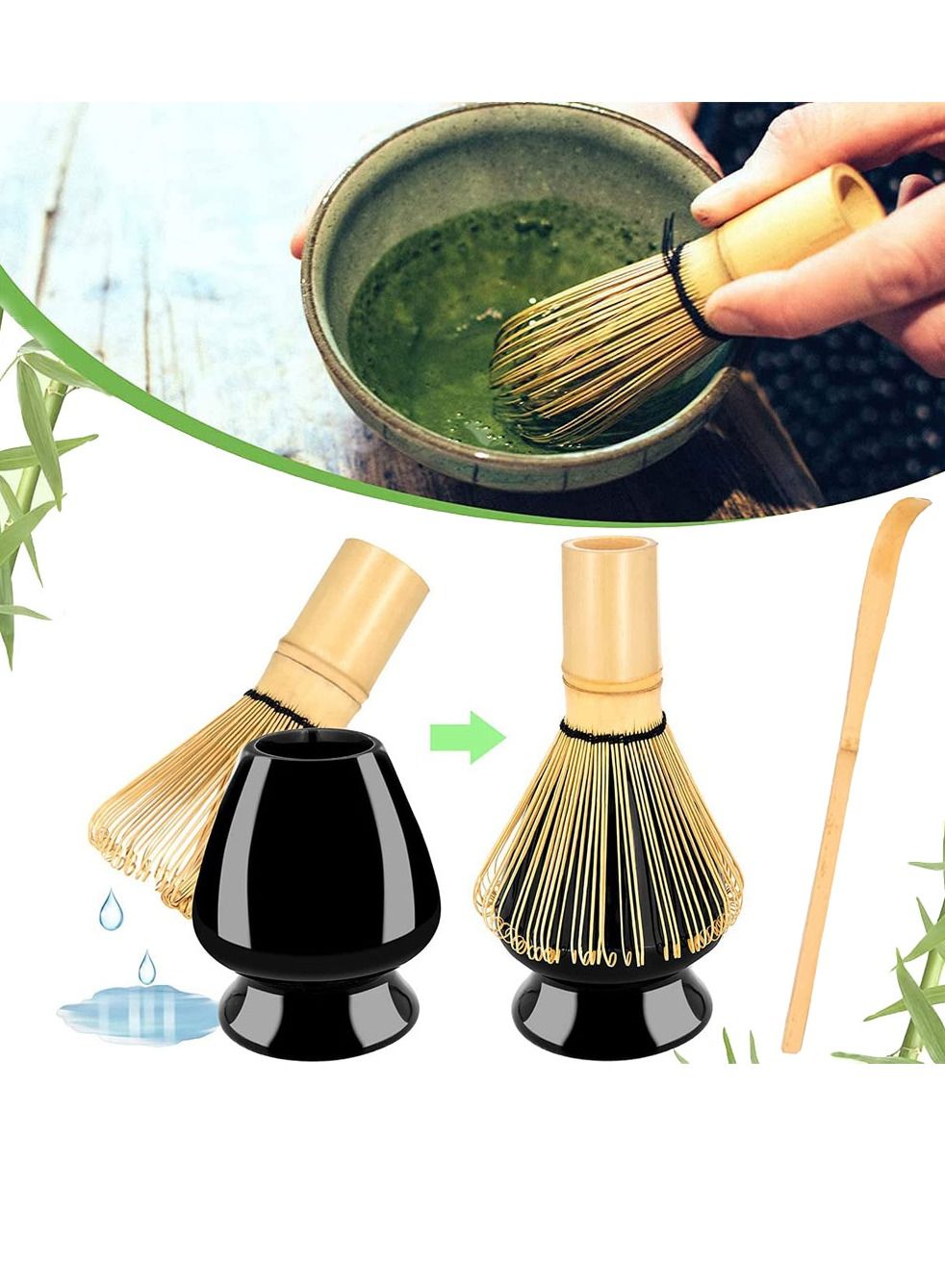 3-Piece Bamboo Matcha Tea Whisk Set