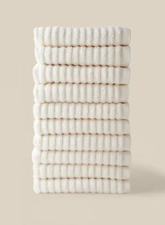 10 Piece Bathroom Towel Set - 450 GSM 100% Cotton Ribbed - 10 Hand Towel - Natural Color - Highly Absorbent - Fast Dry Natural 40 x 70cm