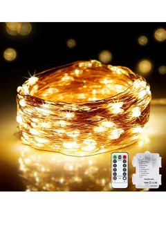 Remote Control Fairy String Lights 33 feet 100 LED Warm White Battery Operated LED String Lights Lights for Christmas EID Ramadan Diwali Wedding Birthday Party Home Decoration Waterproof with 8 Modes