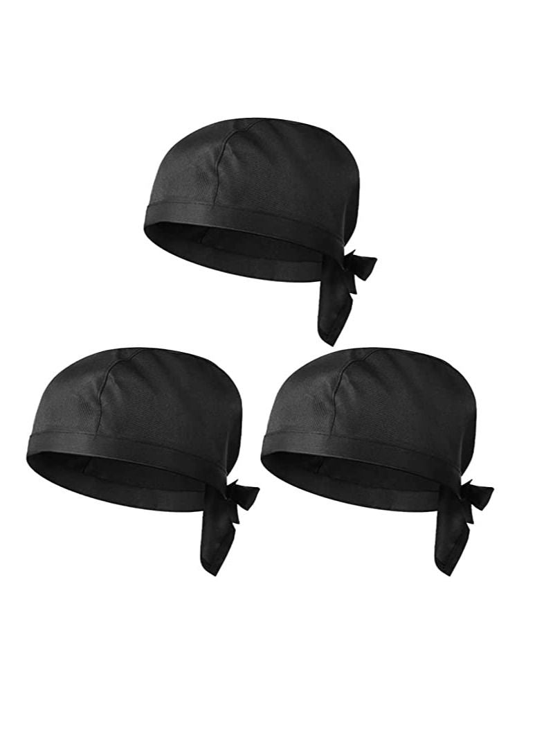 Chef Hat Womens Cooking Hats Elastic Back Skull Cap Chef Hat with Ties Unisex Adjustable Kitchen Cooking Chef Cap for Men Women for Kitchen Cooking Service and Other Work 3 pieces