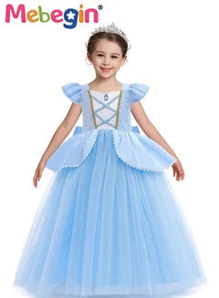 Princess Cinderella Dress Clothes with a Bow, Pretend Princess Skirt Set for Girls Kids Suit for Evenning Party Performance 100-110cm Height Kids Blue
