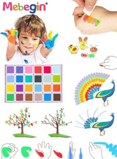 Washable Finger Paint with 24 Colors and 32 Printed Outlines Sheets Safe Non Toxic Finger Painting Art Set Supplies Gift for Kids Boys Girls